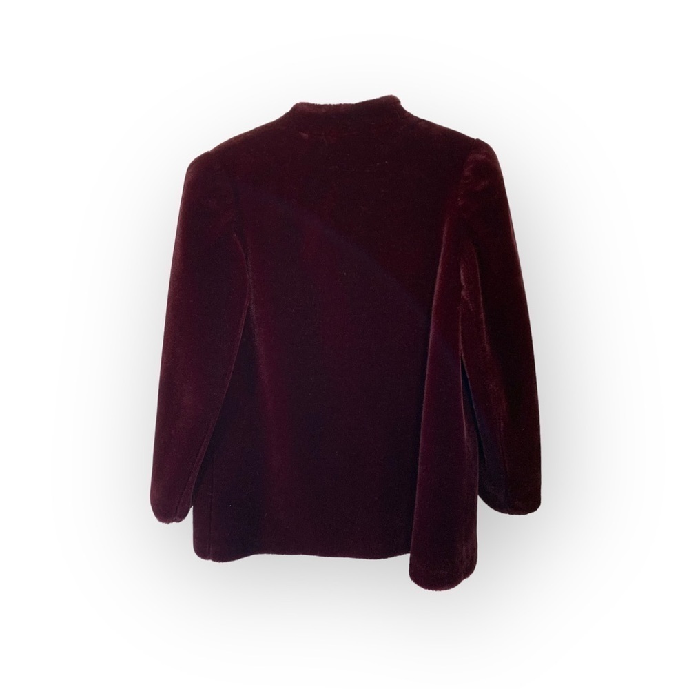 Vintage Sasson Maroon Plush Faux Fur Mob Wife Coat with Puff Sleeves - Size 16 - Picture 2 of 11
